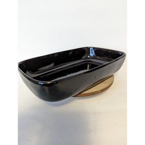 Vintage Haegar Pottery Postmodern Black Serving Tray Bowl Black Glazed HighGloss